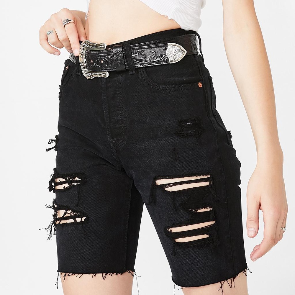 Levi’s Distressed Black Denim Cutoffs
